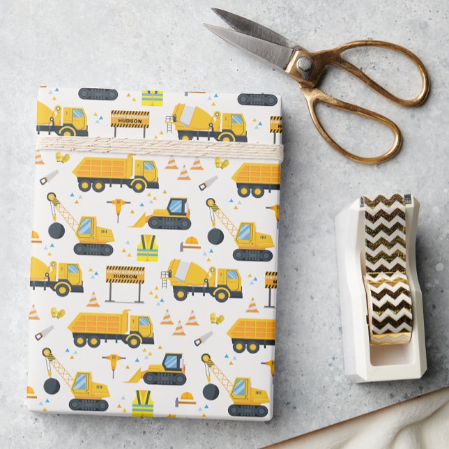 Construction Birthday Wrapping Paper – Yellow Dump (Happy Birthday Personalized Wrapping Paper)