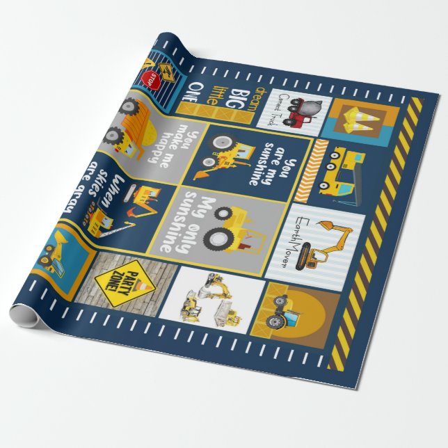 Construction Blanket, Construction Gifts Wrapping Paper (Unrolled)