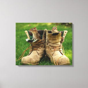 Construction Boot Chipmunks Canvas Print