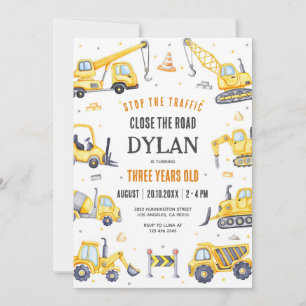 Construction Boy Birthday Invitation