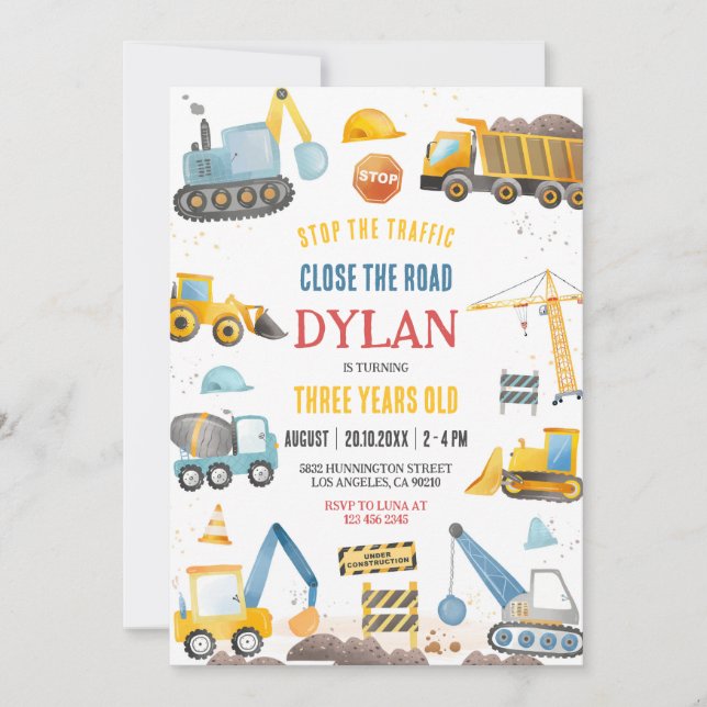 Construction Boy Birthday Invitation (Front)