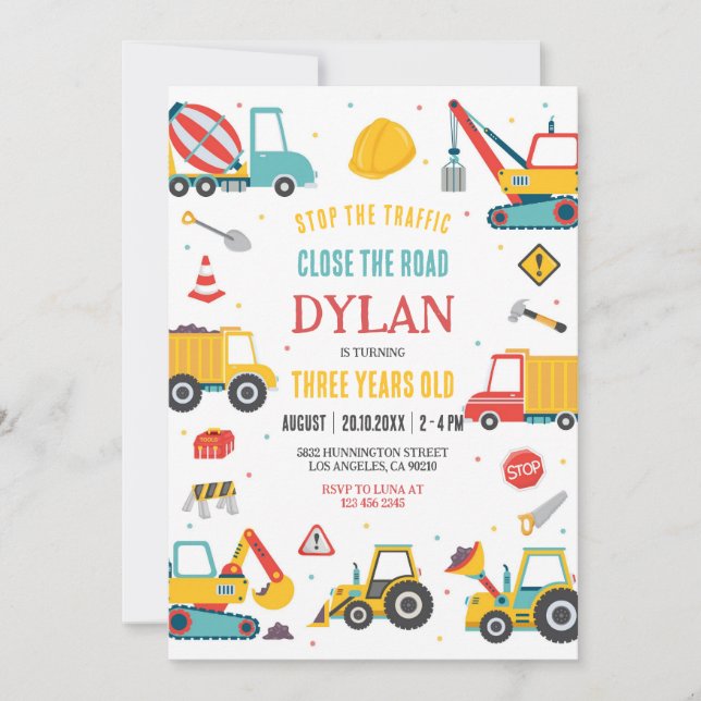 Construction Boy Birthday Invitation (Front)