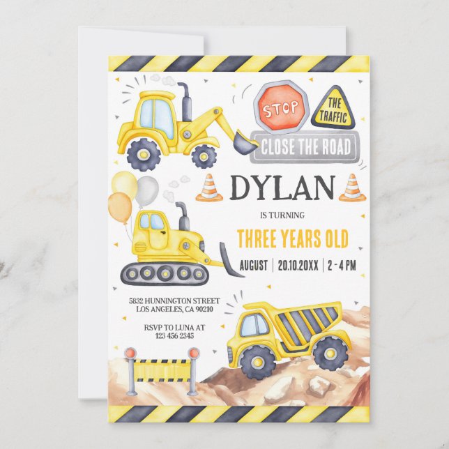 Construction Boy Birthday Invitation (Front)