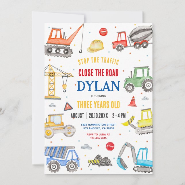Construction Boy Birthday Invitation (Front)