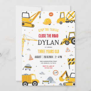 Construction Boy Birthday Invitation