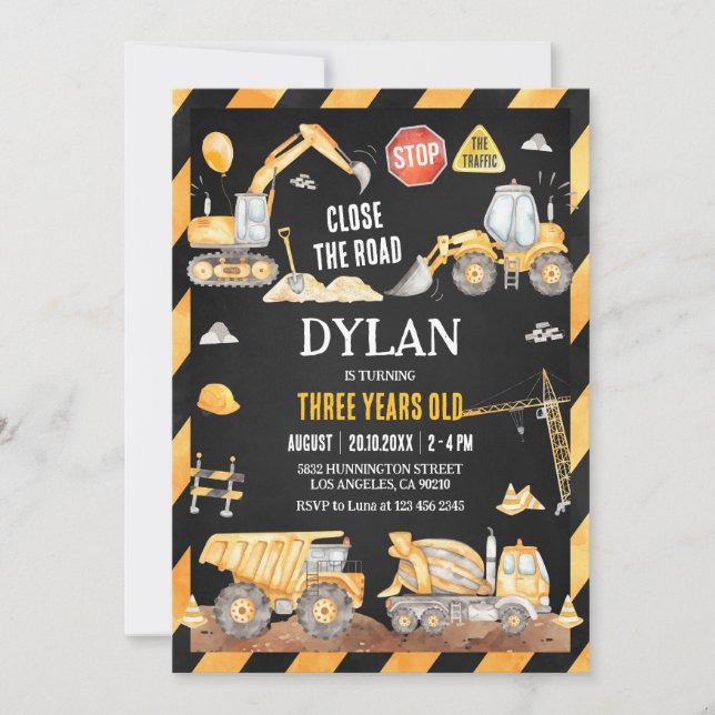 Construction Boy Birthday Invitation (Front)
