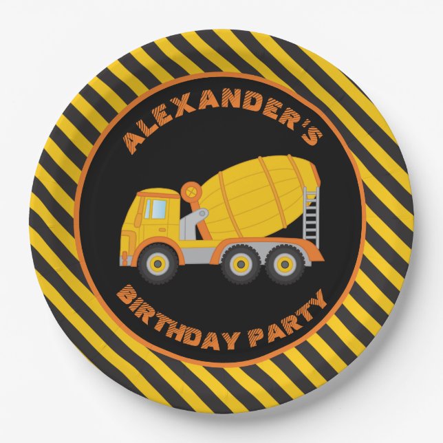Construction Boy Birthday Party Paper Plate (Front)