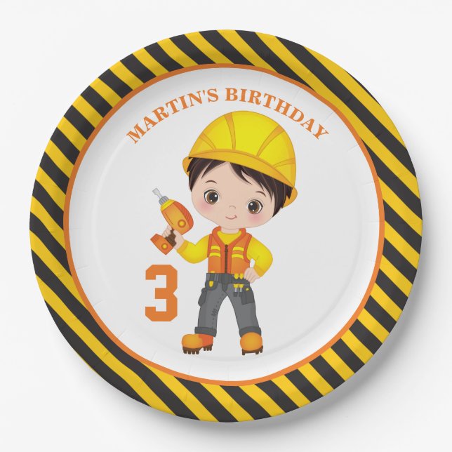 Construction Boy Birthday Party Paper Plate (Front)