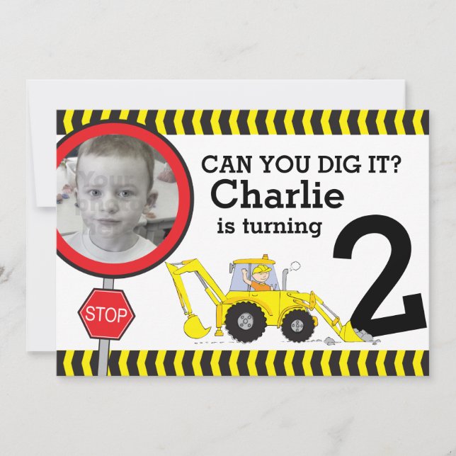Construction boys 2ème anniversaire invitation (Devant)