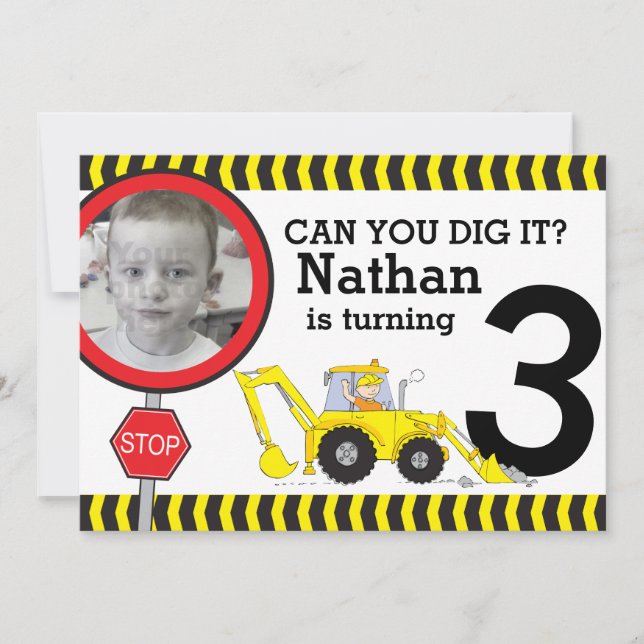 Construction boys 3ème anniversaire invitation (Devant)