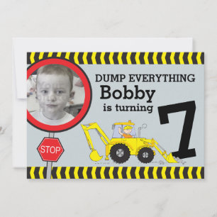 Construction boys 7th birthday party invitation