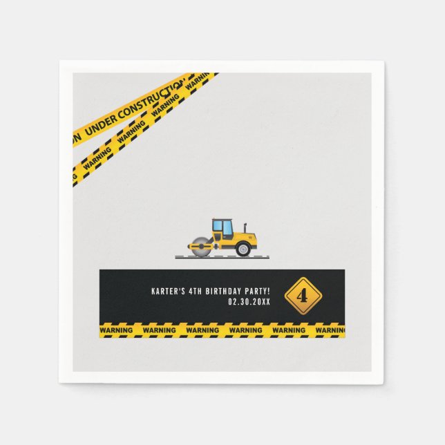 Construction Boys Baby Shower Birthday Party Paper Napkin (Front)