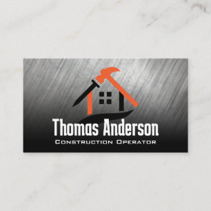 Construction Build Logo   Metallic Background Business Card