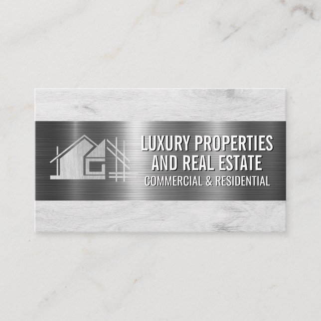 Construction Build Logo | Wood Background Business Card (Front)