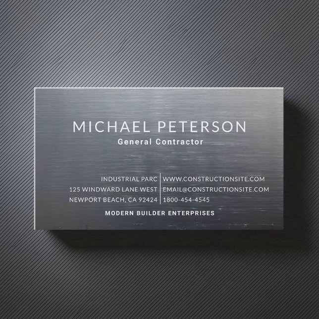 Construction Builder Developer Brushed Steel Dark Business Card (construction company builder remodeling business card brushed dark steel simple minimalist modern)