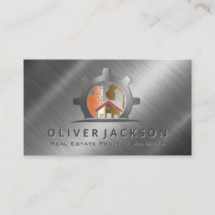 Construction Builder Logo   Metallic Shine Business Card