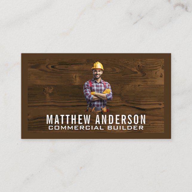 Construction Builder | Wood Business Card (Front)