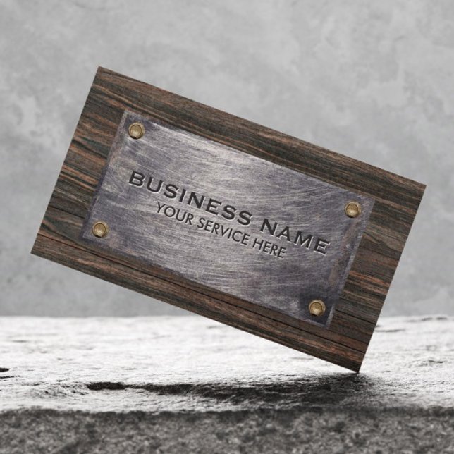 Construction Builder Wood & Metal Professional Business Card (Creator Uploaded)
