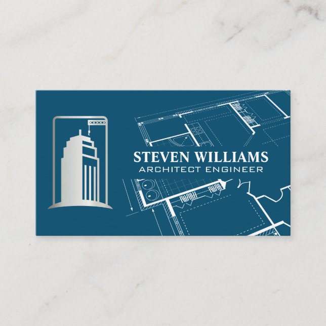 Construction Building | Architect Blueprint Business Card (Front)