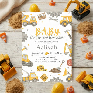 construction bulldozer celebration baby boy shower invitation