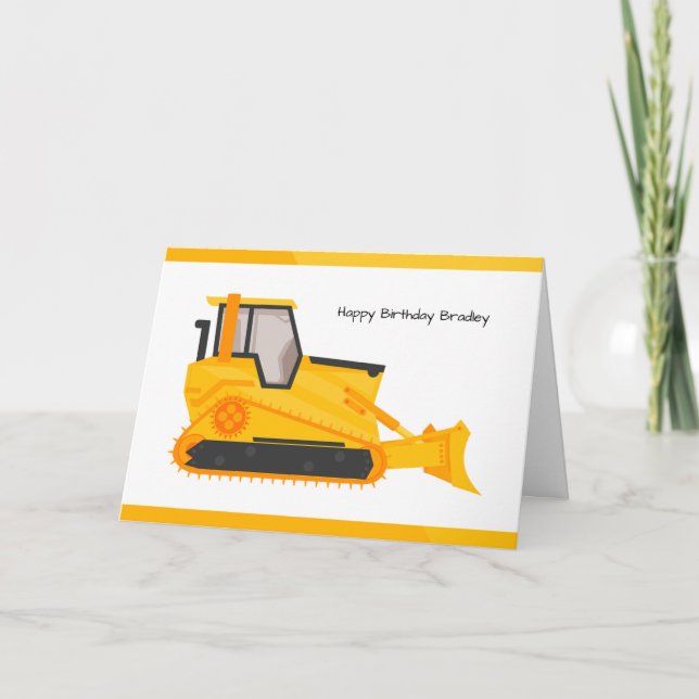 Construction Bulldozer Truck Birthday Card (Front)
