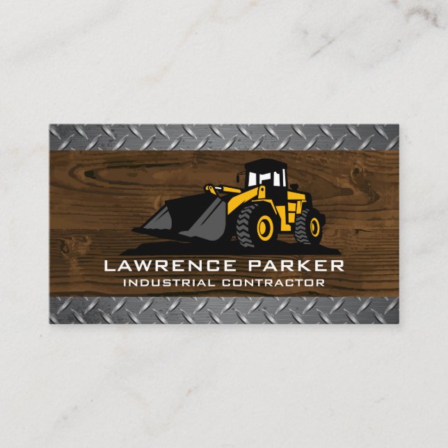 Construction Bulldozer | Wood Metal Business Card (Front)