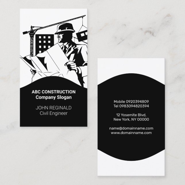 Construction Business Card Design Template (Front/Back)