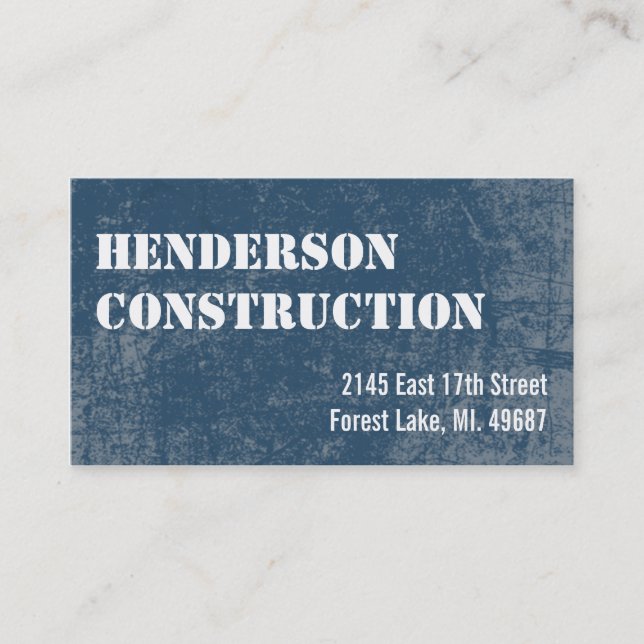 Construction Business Cards Blue Stone (Front)