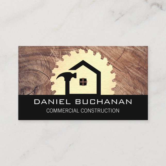 Construction / Buzz Saw / Wood Grain Business Card (Front)