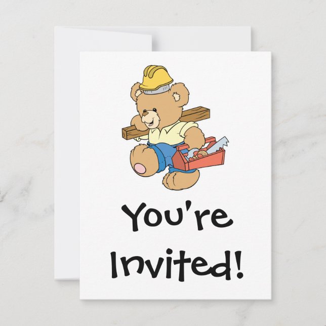 Construction Carpenter Bear Invitation (Front)