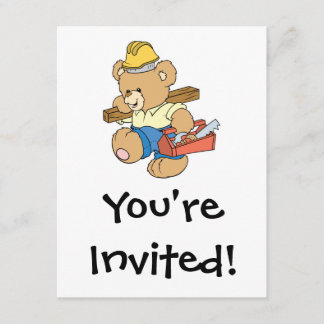 Construction Carpenter Bear Invitation