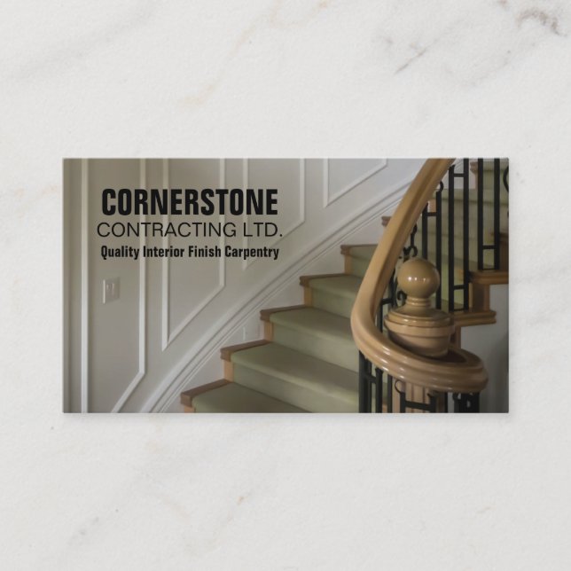 Construction Carpentry Contractor Staircase Trims Business Card (Front)