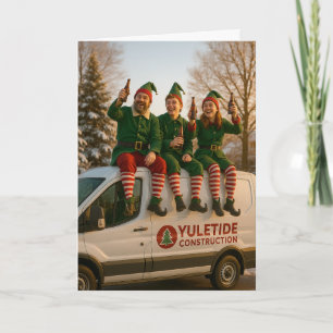 Construction Christmas card Elves beers