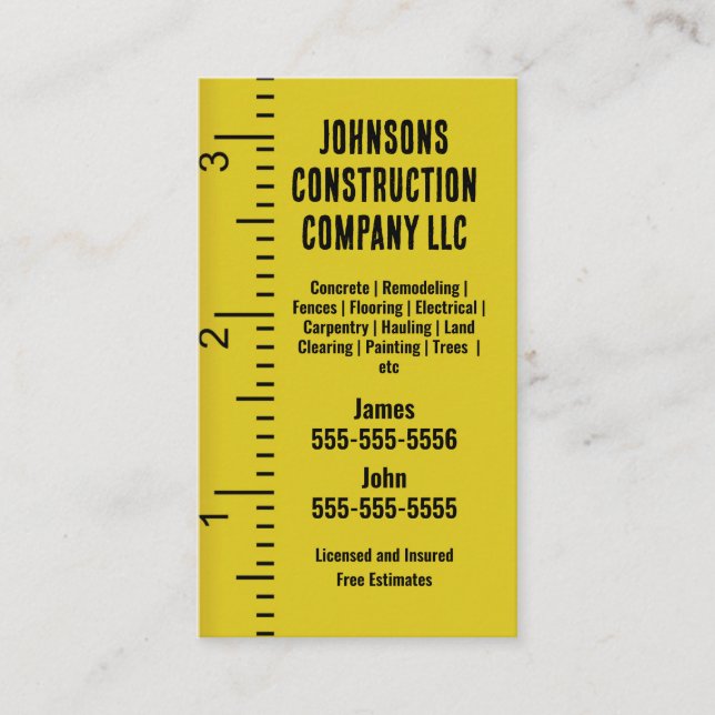 Construction Company Measuring tape Business Card (Front)