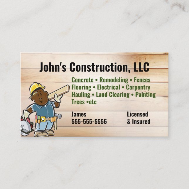 Construction Company Tool man Business Card (Front)