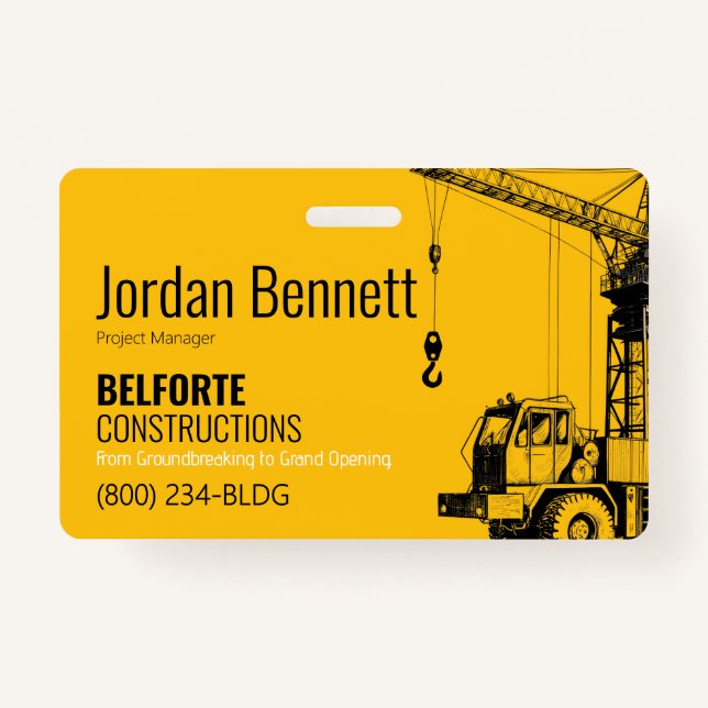 Construction Company, Yellow & Black Crane Design  Badge (Front)