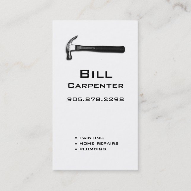 Construction Contractor Business Card White hammer (Front)