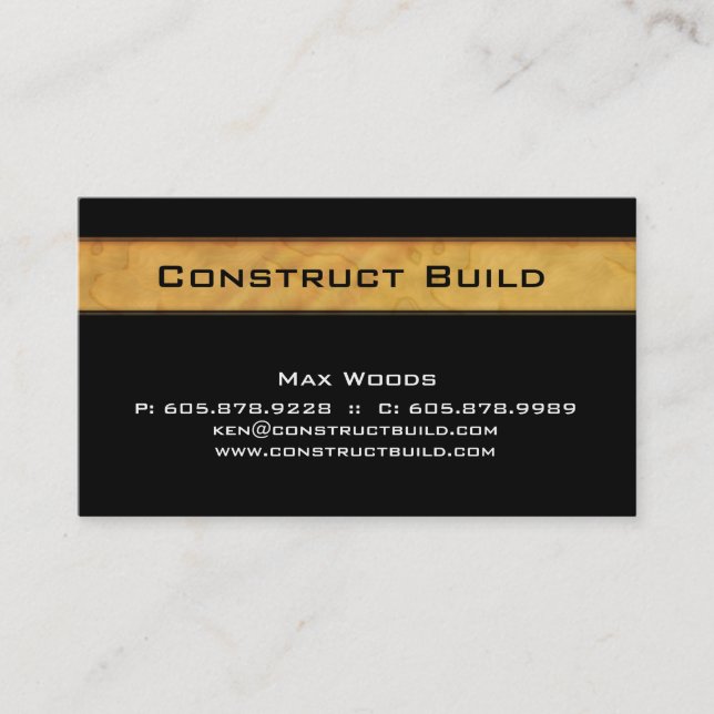 Construction Contractor Business Card Wood Grain 2 (Front)