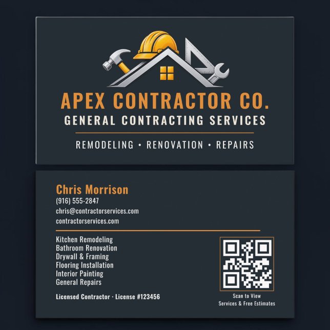 Construction Contractor QR Code Professional Business Card (Creator Uploaded)