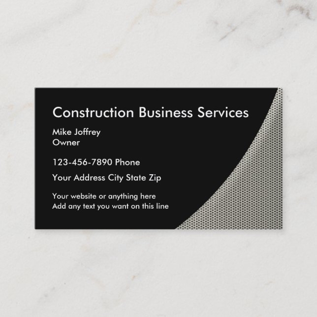 Construction Contractor Services Business Card (Front)