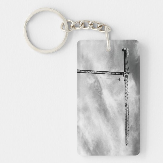 Construction Crane and Sky Black and White Photo Keychain (Front)