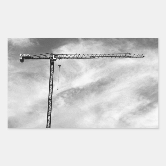Construction Crane and Sky Black and White Photo Sticker (Front)