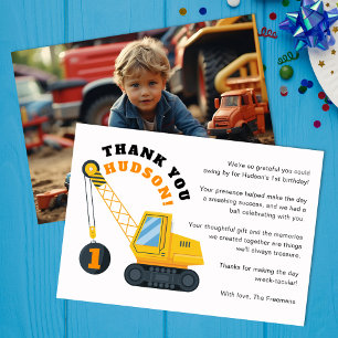 Construction Crane Birthday Thank You Card 