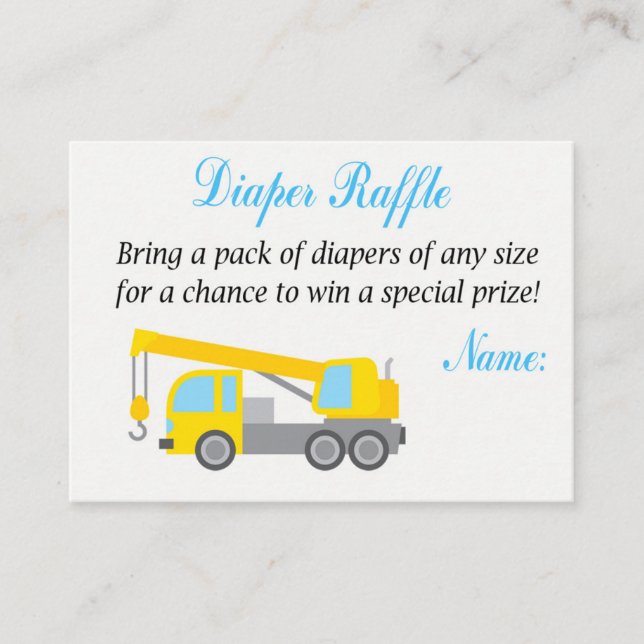 Construction crane Diaper Raffle Tickets (Front)