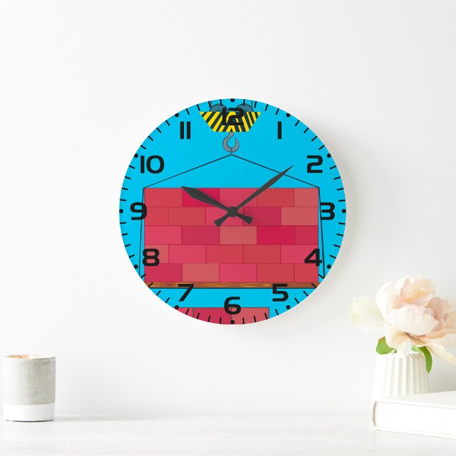 Construction Crane Lifting Brick Wall  Large Clock (Creator Uploaded)