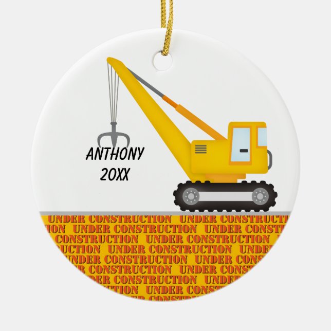 Construction Crane Personalized  Ornament (Front)