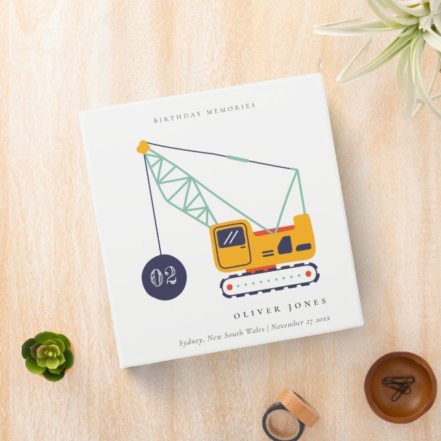 Construction Crane Vehicle Any Age Birthday Album Binder (In Situ)