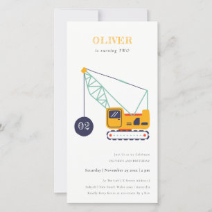 Construction Crane Vehicle Any Age Birthday Invite