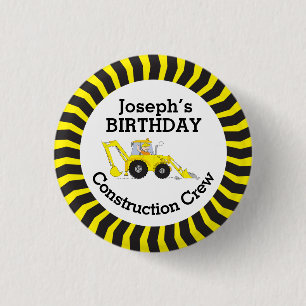Construction crew boys birthday badge 1 inch round button