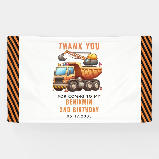 Construction Crew Dump Truck 2nd Birthday Banner (Horizontal)